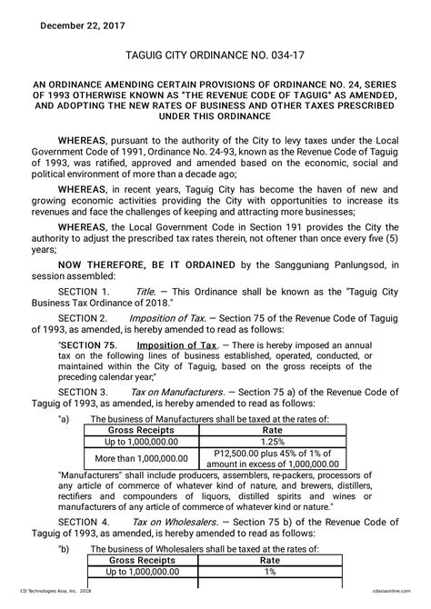 MUNICIPAL TAX ORDINANCE NO. 2017.